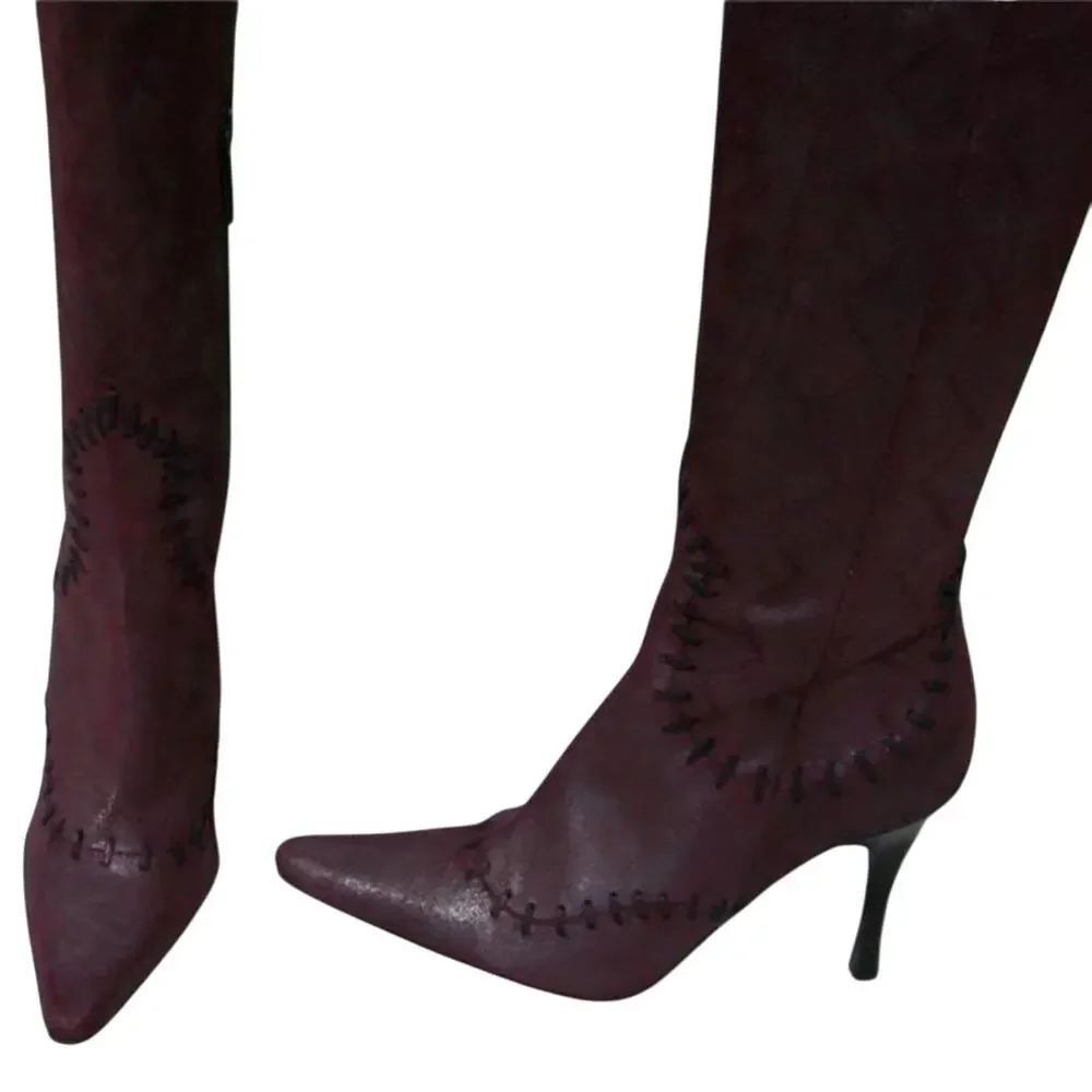 Donald Pliner Couture Wine Metallic Leather Boot Shoe New Over The Knee $695 NWT